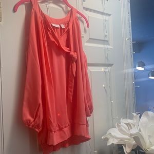 New York and Company off the shoulder blouse with neck tie detail